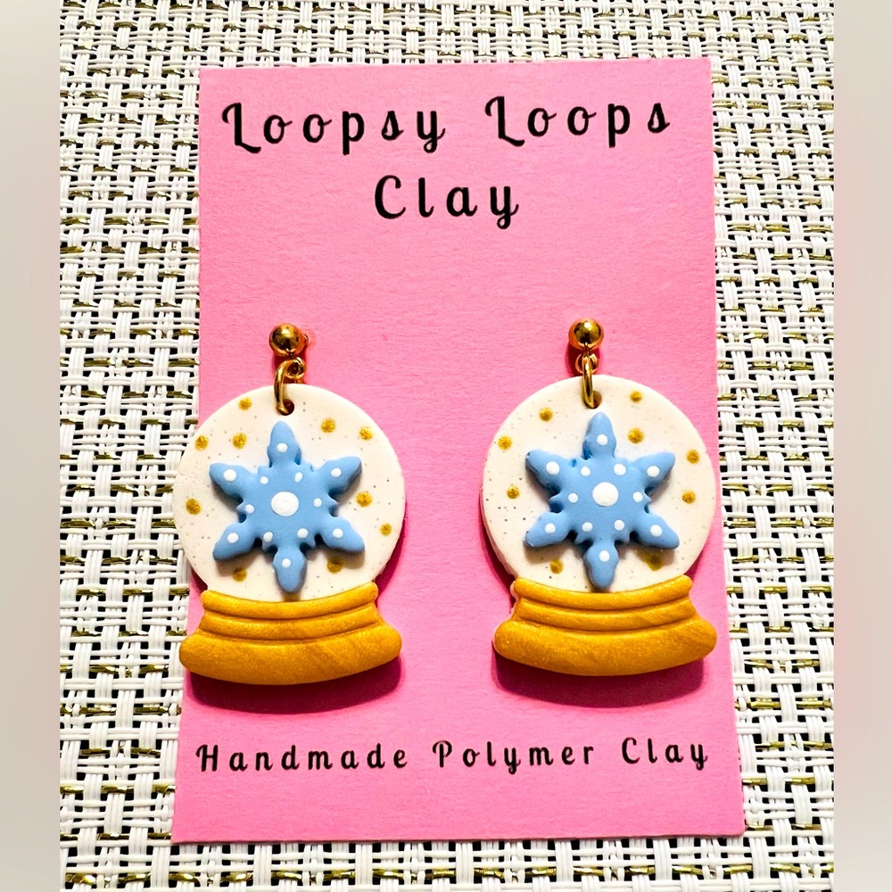 Handmade Christmas snow globe polymer clay earrings